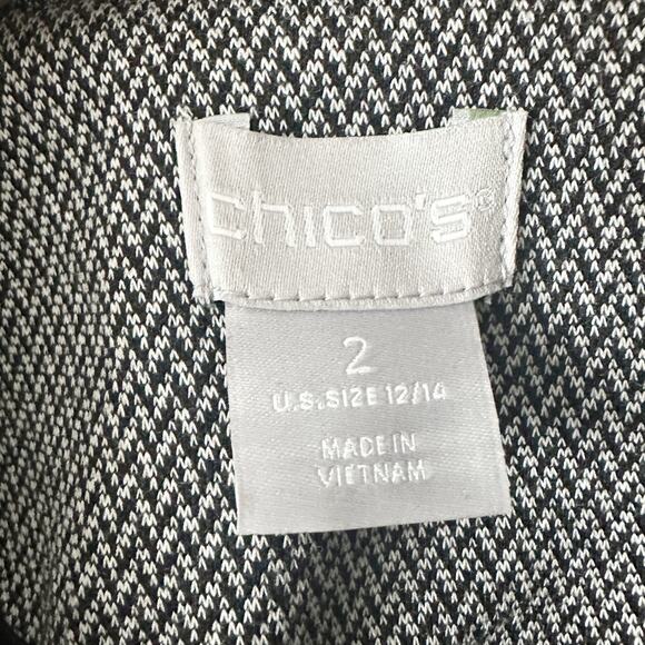 Chico’s Size 2 Herringbone Leather Trim Double Breast Jacket Women's Size Large - Picture 9 of 15